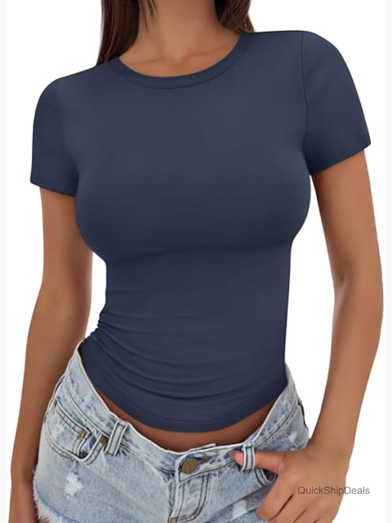 Stretchy Soft Slim Fit Short Sleeve Y2k Summer Crop Workout T-Shirt